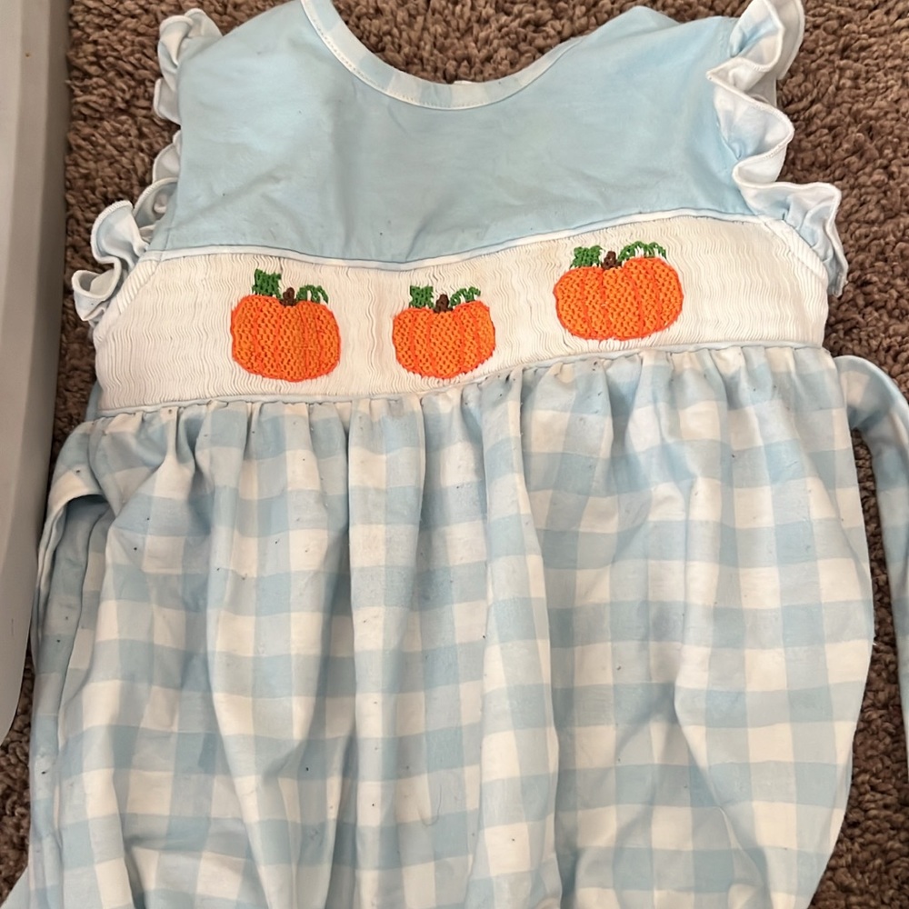 Blue and Orange Bodysuit with Pumpkin Embellishments